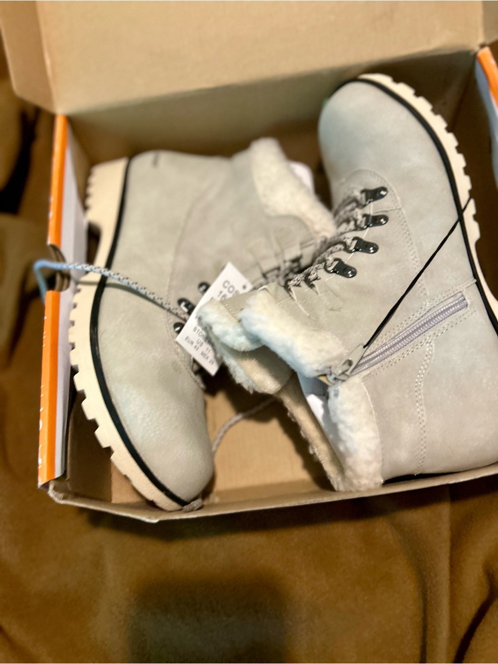 Light Gray Faux Fur Lined Winter Boots